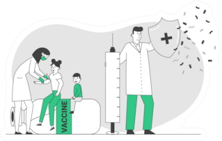 Medical Vaccination Concept Doctor Holding Shield Sticker