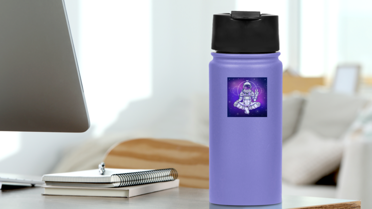 Meditation In Space Sticker on a Water Bottle (New) example