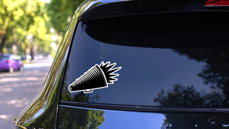Megaphone Shout-out Cheerleader Sticker on a Rear Car Window (New) example