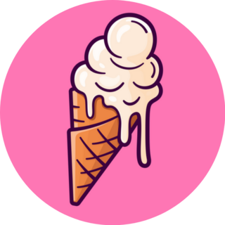 Melting Ice Cream Waffle Cone Illustration On Pink Sticker
