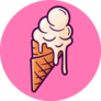 Melting Ice Cream Waffle Cone Illustration On Pink Sticker