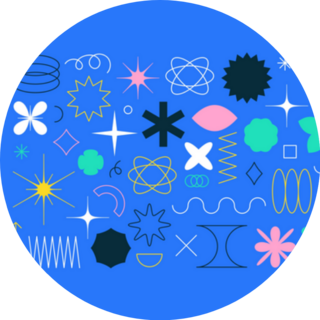 Memphis Geometric Shapes On Blue Sticker