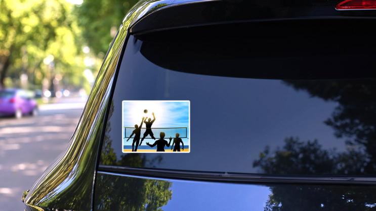 Men Playing Beach Volleyball Sticker on a Rear Car Window (New) example