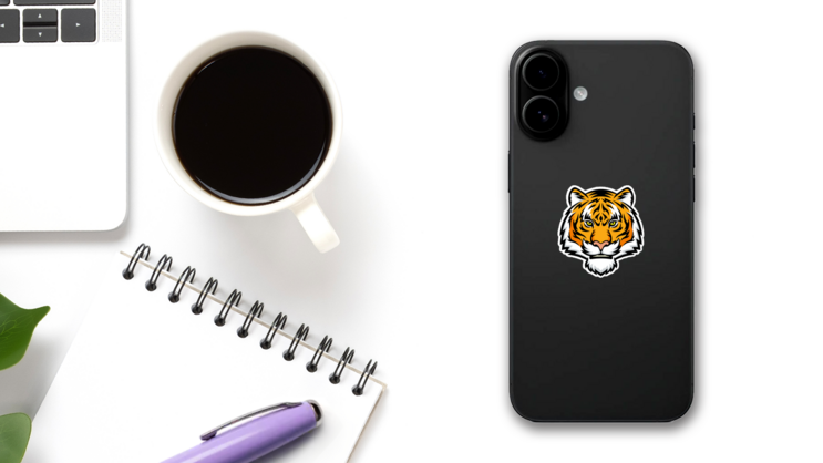 Menacing Tiger Head Sticker on a Phone (New) example