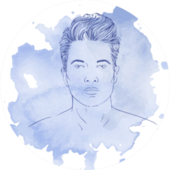 Mens Hairstyle Blue Watercolor Sticker