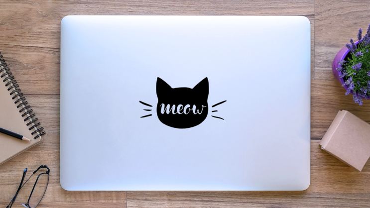 Meow Cat Head Sticker on a Laptop (New) example