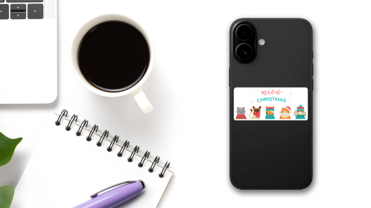 Meow Christmas Cats Sticker on a Phone (New) example