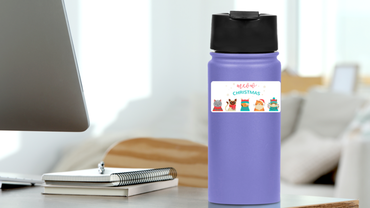 Meow Christmas Cats Sticker on a Water Bottle (New) example