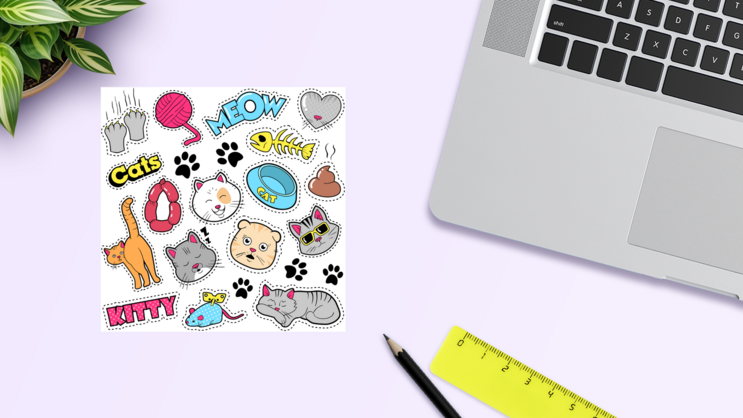 Meow Sticker Sheet on a Desk (New) example