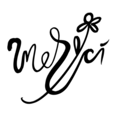 Merci French Ink Brush Lettering Flower Sticker