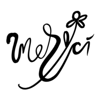 Merci French Ink Brush Lettering Flower Sticker