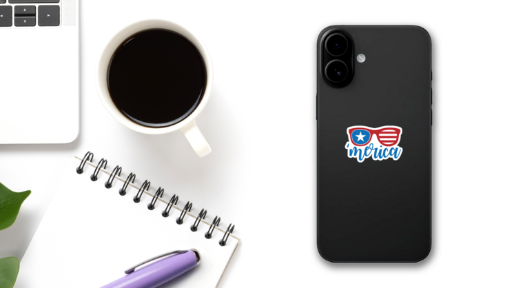 Merica - 4th Of July Sunglasses Sticker on a Phone (New) example