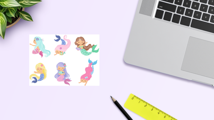 Mermaid Sticker Sheet on a Desk (New) example