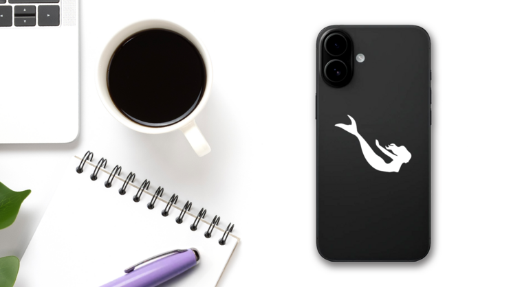 Mermaid Swiming Deep Sticker on a Phone (New) example