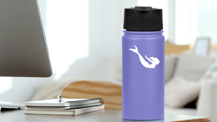 Mermaid Swiming Deep Sticker on a Water Bottle (New) example