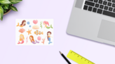 Mermaid Underwater Sticker Sheet on a Desk (New) example