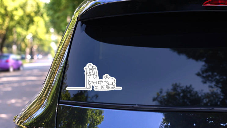 Merry Christmas Shepherd And Sheeps Sticker on a Rear Car Window (New) example