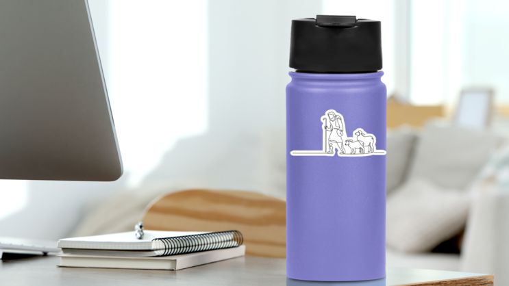 Merry Christmas Shepherd And Sheeps Sticker on a Water Bottle (New) example