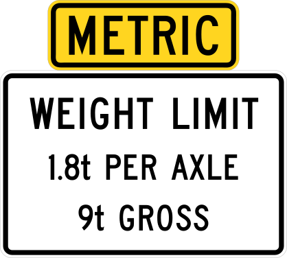 Metric Weight Limit 1.8T Per Axle 9T Gross Sticker