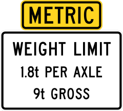 Metric Weight Limit 1.8T Per Axle 9T Gross Sticker
