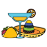Mexican Hat With Cocktail And Taco Illustration Sticker
