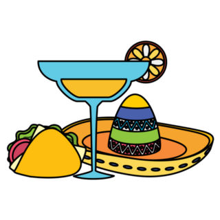Mexican Hat With Cocktail And Taco Illustration Sticker