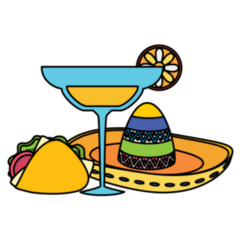 Mexican Hat With Cocktail And Taco Illustration Sticker