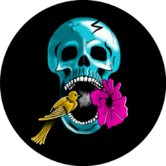 Mexican Skull Flower & Bird Cartoon Sticker