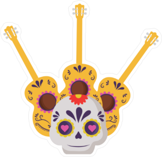 Mexican Sugar Skull with Guitars Sticker