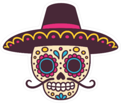 Mexican Sugar Skull with Mustache Sticker