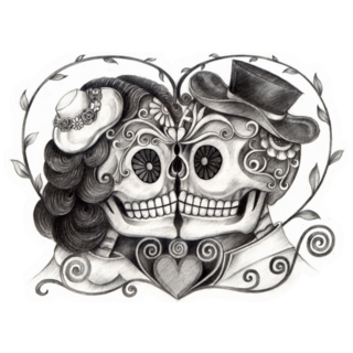 Mexican Sugar Skulls In Love Detailed Hand Drawing Sticker