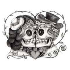 Mexican Sugar Skulls In Love Detailed Hand Drawing Sticker