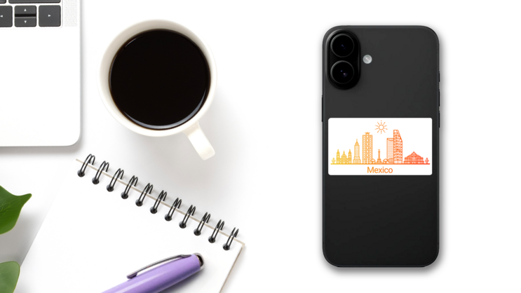 Mexico City Gradient Line Art Sticker on a Phone (New) example
