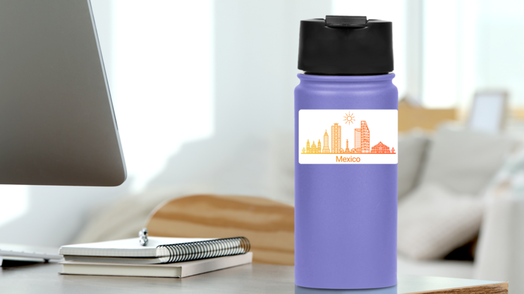 Mexico City Gradient Line Art Sticker on a Water Bottle (New) example