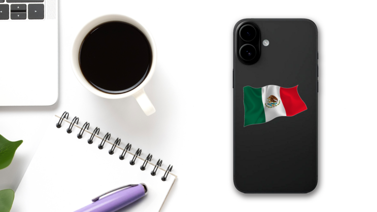 Mexico Flag Flying Sticker on a Phone (New) example