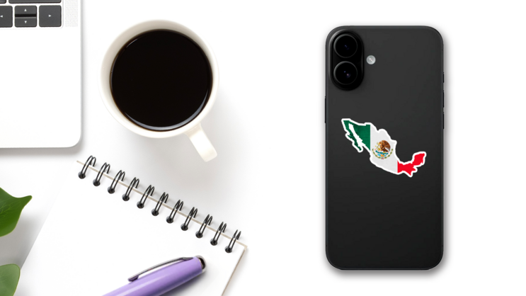 Mexico Map And National Flag Sticker on a Phone (New) example