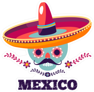 Mexico Skull And Flowers Sticker