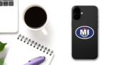Michigan Mi State Flag Oval Sticker on a Phone (New) example
