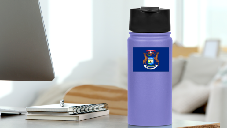 Michigan Mi State Flag Sticker on a Water Bottle (New) example