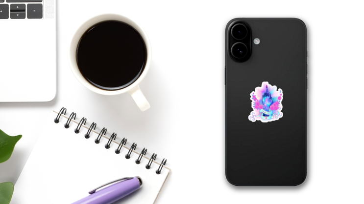 Middle Finger Galaxy Floral Sticker on a Phone (New) example