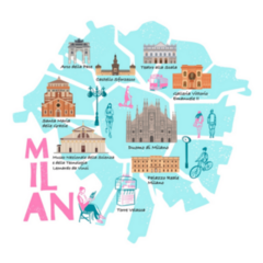 Milan Map World Famous Landmarks In Italy Cartoon Sticker