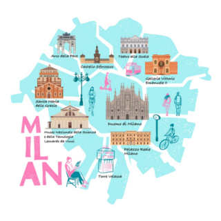 Milan Map World Famous Landmarks In Italy Cartoon Sticker