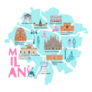 Milan Map World Famous Landmarks In Italy Cartoon Sticker
