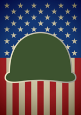 Military Helmet In Front Of USA Flag Sticker