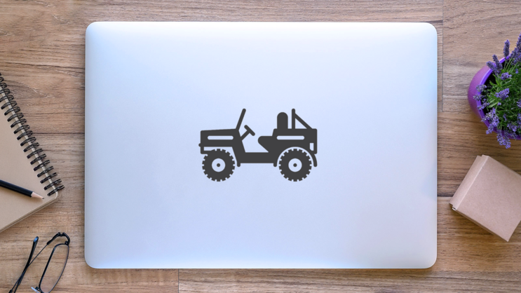 Military Off Road Vehicle Icon Sticker on a Laptop (New) example
