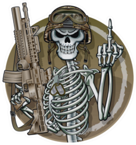 Military Skeleton Showing Middle Finger Sticker
