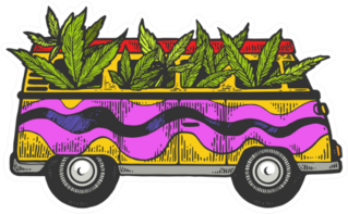 Minibus Van With Cannabis Leaves Coming From The Windows Sticker