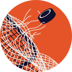 Minimal Style Hockey Puck Breaks Through Goal Net Sticker