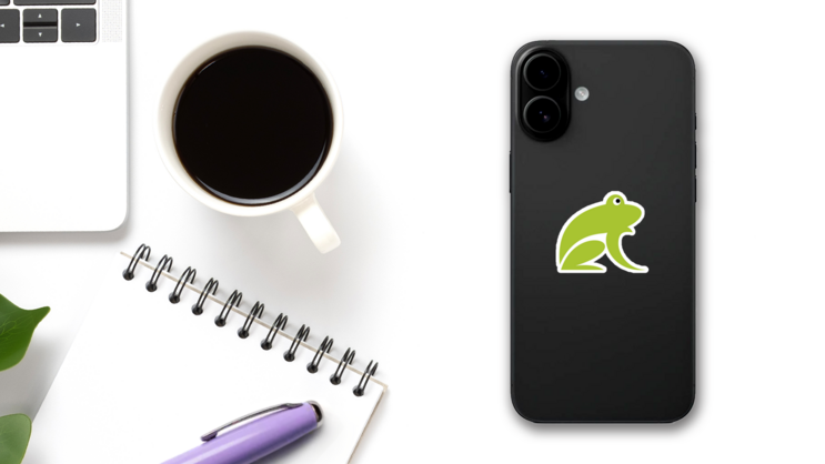 Minimalistic Stylized Frog Sticker on a Phone (New) example