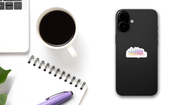 Minneapolis Rainbow Watercolor Sticker on a Phone (New) example
